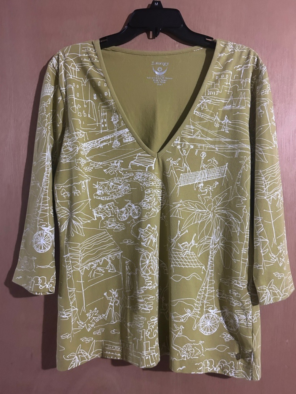 Zenergy by Chico’s Green Scenic Print V-Neck Tunic Top